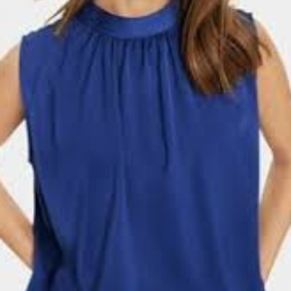 Blue sleevless tie-back shell shirt